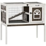 Clapier  lapins - pawhut - avec 1 bac amovible 2 portes verrouillables 1 chelle - pour 1  2 lapins ...