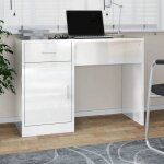 Clarence� bureau informatique - table de travail - avec tiroir et armoire blanc brillant 100x40x73 cm ...