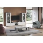 Clark - ensemble salon complet blanc et marbre meuble tv et vitrines avec leds + table basse Clark - ensemble salon complet blanc et marbre meuble tv et vitrines avec leds + table basse