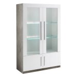Clark - vitrine 4 portes laque blanc et marbre poignes mtal avec leds
