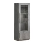 Clark - vitrine droite laqu�e effet marbre poign�es m�tal avec leds