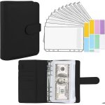 Classeur a6 en pu cuir budget planner housse de cahier 6 anneaux avec 12 pochettes transparentes zippes ...
