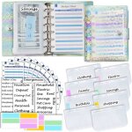 Classeur a7 en pvc souple avec mini classeur 6 anneaux mini pochettes x8 feuilles budgtaires x12autocollants ...
