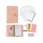 Classeur budg�taire a6 rose en cuir pu - organiseur de budget avec 12 enveloppes zipp�es et 16 �tiquettes ...