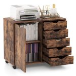 Classeur de bureau costway - 5 tiroirs et 1 compartiment de stockage - bureau en bois - tagre rglable ...