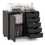 Classeur de bureau costway - 5 tiroirs et 1 compartiment de stockage - bureau en bois - tagre rglable ...