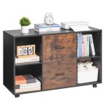 Classeur dossier mobile en bois - vevor - meuble rangement de bureau � 2 tiroirs - avec �tag�res ouvertes ...