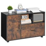 Classeur dossier mobile en bois - vevor - meuble de rangement de bureau - avec tagres ouvertes et tiroir ...