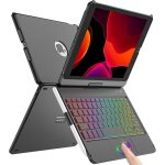 Clavier coque - ipad 9 / 8 / 7 - 360 touchpad - 7 rtroclairages - bluetooth noir