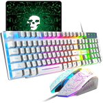 Clavier de jeu usb r�tro�clair� arc - en - ciel + souris de jeu led 2400 dpi 6 boutons + tapis de souris ...