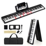 Clavier electronique 88 touches semi - lestes lumineuses pliable costway piano numrique midi bluetooth ...