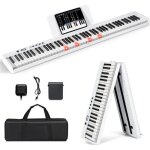 Clavier de piano numrique 88 touches pliable et portable costway - fonction split - ecran lcd - 2 haut ...