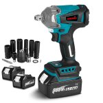 Clé à chocs sans fil 1 / 2 pouce 700nm + 12x accessoires - onevan - 2x 3ah batteries Clé à chocs sans fil 1 / 2 pouce 700nm + 12x accessoires - onevan - 2x 3ah batteries