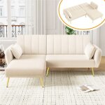 Clic clac 3 places convertible lit canap dangle velours beige avec coussins et rangement pliant rglage ...