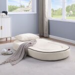 Canap� - lit relevable clic - clac en chenille beige - banquette convertible avec pouf sans montage design ...
