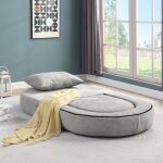 Canap� - lit relevable clic - clac en chenille gris - banquette convertible avec pouf sans montage design ...