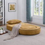 Canap� - lit relevable clic - clac en chenille jaune - banquette convertible avec pouf sans montage design ...