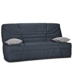 Clic clac convertible bologne 130 * 190 cm matelas confort bultex bleu coussins gris