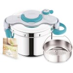 Clipsominuteasy + bleu 6l poignes rabattables cocotte - minute inductionlivre de 100 recettes autocuiseur ...