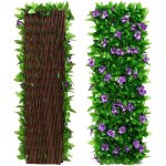 Clôture murale en fausse verdure Écran de confidentialité extensible pour balcon avec fleur violette ... Clôture murale en fausse verdure Écran de confidentialité extensible pour balcon avec fleur violette ...