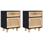 Cloud lot de 2 tables de chevet - lgant design - noir bois de pin massif et rotin naturel chynew3772180 ...
