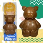 Cochon en chocolat lait de p�ques - fabrication artisanale chocodic - moulage chocolat de p�ques