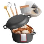 Cocotte en fonte 2 en 1 - vevor - marmite pr� - assaisonn�e avec couvercle et poign�es - 473 l - diam�tre ...