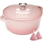 Cocotte en fonte Émaillée - 26 cm casserole antiadhésive avec couvercle et maniques en coton - batterie ... Cocotte en fonte Émaillée - 26 cm casserole antiadhésive avec couvercle et maniques en coton - batterie ...