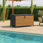 Coffre de jardin 460 l � roulettes m�tal imitation bois