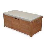 Coffre de jardin 200l en bois - caja beige - 125x60cm rangement coussins avec 2 vrins et poignes