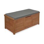 Coffre de jardin en bois 200l - caja gris - 125x60cm rangement coussins avec 2 vrins et poignes
