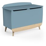 Coffre  jouets - firmiana - style scandinave - bleu orage et bois naturel - 824 x 391 x 589 cm - demeyere ...