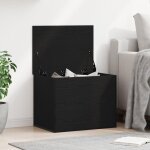 Coffre de rangement avec couvercle en ch�ne noir 60x42x46 cm en bois semi massif