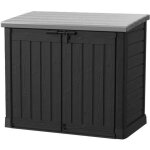 Coffre de rangement extérieur keter en résine 1200 litres noir et gris - range poubelles ou vélo Coffre de rangement extérieur keter en résine 1200 litres noir et gris - range poubelles ou vélo