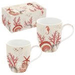 Coffret 2 mugs en porcelaine 35 cl d�cor corail reef - easylife