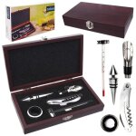 Coffret accessoires vin - orion - set 5 pices - tire - bouchon thermomtre stoppeur bec verseur lgant ...