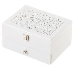 Coffret � bijoux en bois blanc taill� et miroir 19x14x10cm
