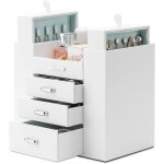 Coffret à bijoux - resteq - 5 tiroirs - cuir artificiel - blanc - design moderne Coffret à bijoux - resteq - 5 tiroirs - cuir artificiel - blanc - design moderne