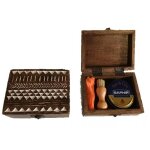 Coffret bois blanchi cirage noir kit entretien cuirs Coffret bois blanchi cirage noir kit entretien cuirs