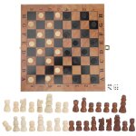 Coffret en bois chess chiquier dames 3 en 1 damier avec checs