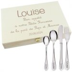 Coffret en bois couverts personnalisé cadeau naissance baptême gravé mod. texte Coffret en bois couverts personnalisé cadeau naissance baptême gravé mod. texte