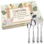 Coffret en bois couverts personnalisé cadeau original gravé prénom enfant - modèle jungle Coffret en bois couverts personnalisé cadeau original gravé prénom enfant - modèle jungle