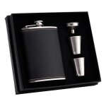 Coffret cadeau flasque flasque à alcool pour homme avec étui en cuir noir Coffret cadeau flasque flasque à alcool pour homme avec étui en cuir noir