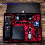 Coffret cadeau montre homme - lunettes + ceinture + portefeuille + porte - cls + grand cadran montre ...