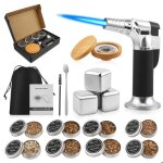 Coffret fumoir cocktails / whisky : inclut br�leur 8 copeaux de bois 3 pierres � whisky en acier inoxydable ...