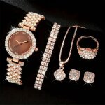 Coffret montre femme + boucles doreilles + bagues + bracelets + colliers - diamant bracelet en acier ...