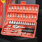 Coffret  outils de douilles cls  cliquet et embouts 46 pieces cliquet rversible 1 / 4 rallonges pro ...