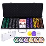 Coffret de poker - malette m�tal argent�e - 500 jetons 14g - 2 jeux de cartes - 5 d�s - 3 boutons