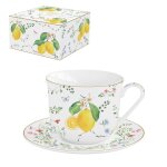 Coffret tasse d�jeuner en porcelaine en boite cadeau 37 cl fleurs et citrons - easylife