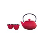 Coffret th�i�re en fonte + 4 tasses osaka rouge 600ml